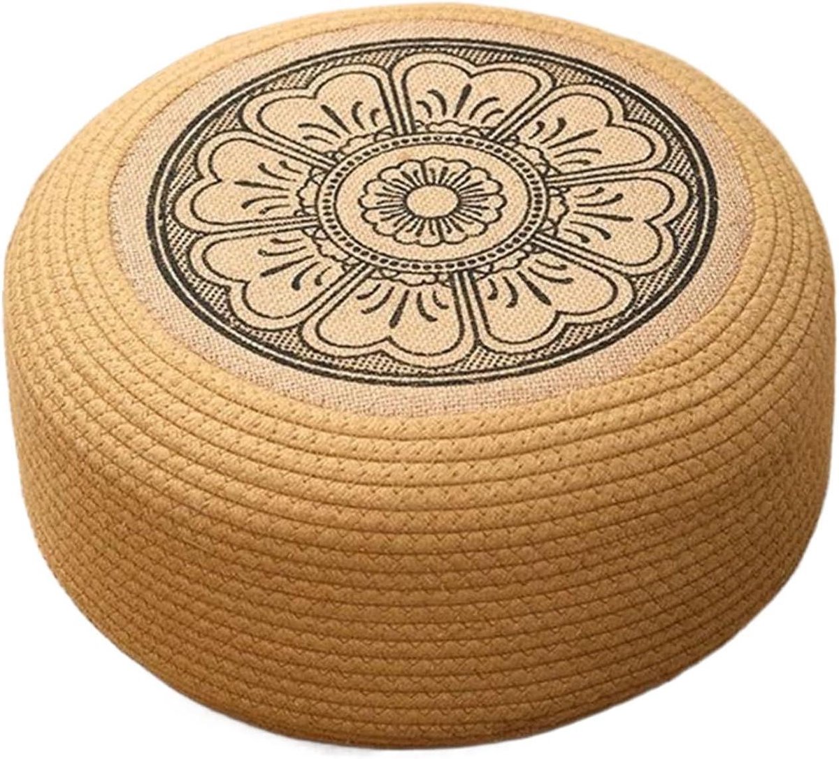 Ronde Poef - Zitzak Kruk - Zitcomfort Buiten - Handgevlochten Rotan - 40 cm Diameter - Zwart