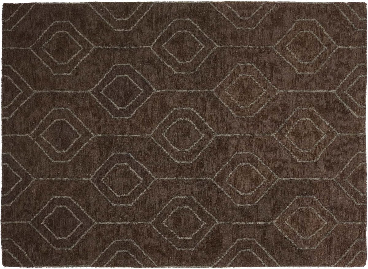 SnelShoppen - Handgemaakte Vloerkleed 160x230 cm Bruin Patroon Wol Kort Polig Modern Voor Woonkamer, Slaapkamer, Eetkamer, Bloemenmotief