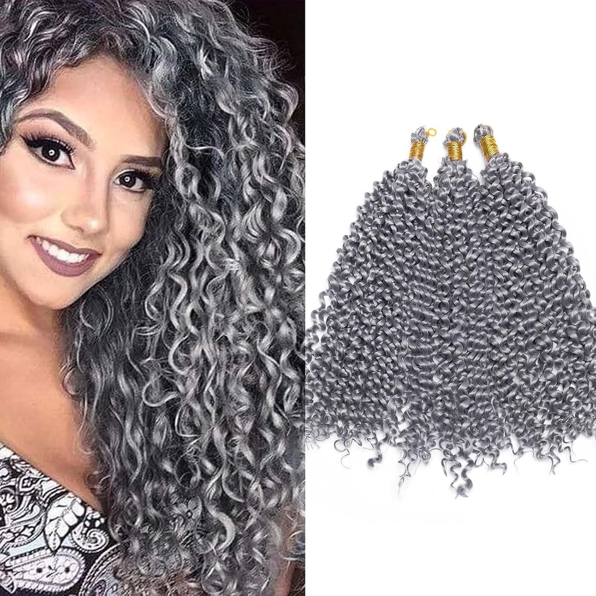 Diepe Golven Ombre Kinky Jerry Curl Haarextensions voor Vrouwen - 35cm Dreadlocks Weave in Zilvergrijs - Perfect voor Stijlvolle Vlechten en Haarmode