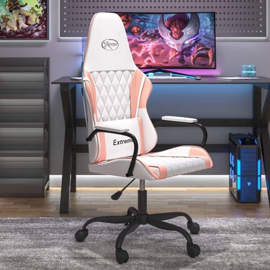 Gaming Stoel - Speelstoel TV Stoel - Comfortabel Gamen - Met Massagefunctie - Verstelbare Hoogte - Wit Roze — afbeelding 2