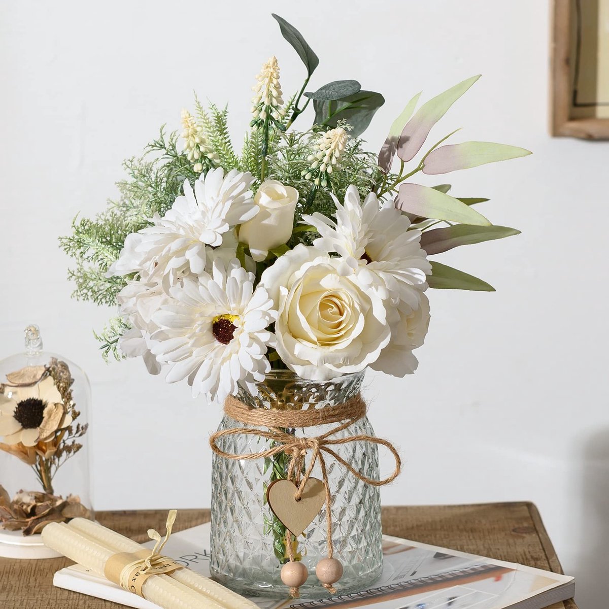 Omgoods - Kunstmatige Witte Bloemen met Vaasje voor Thuisdecoratie