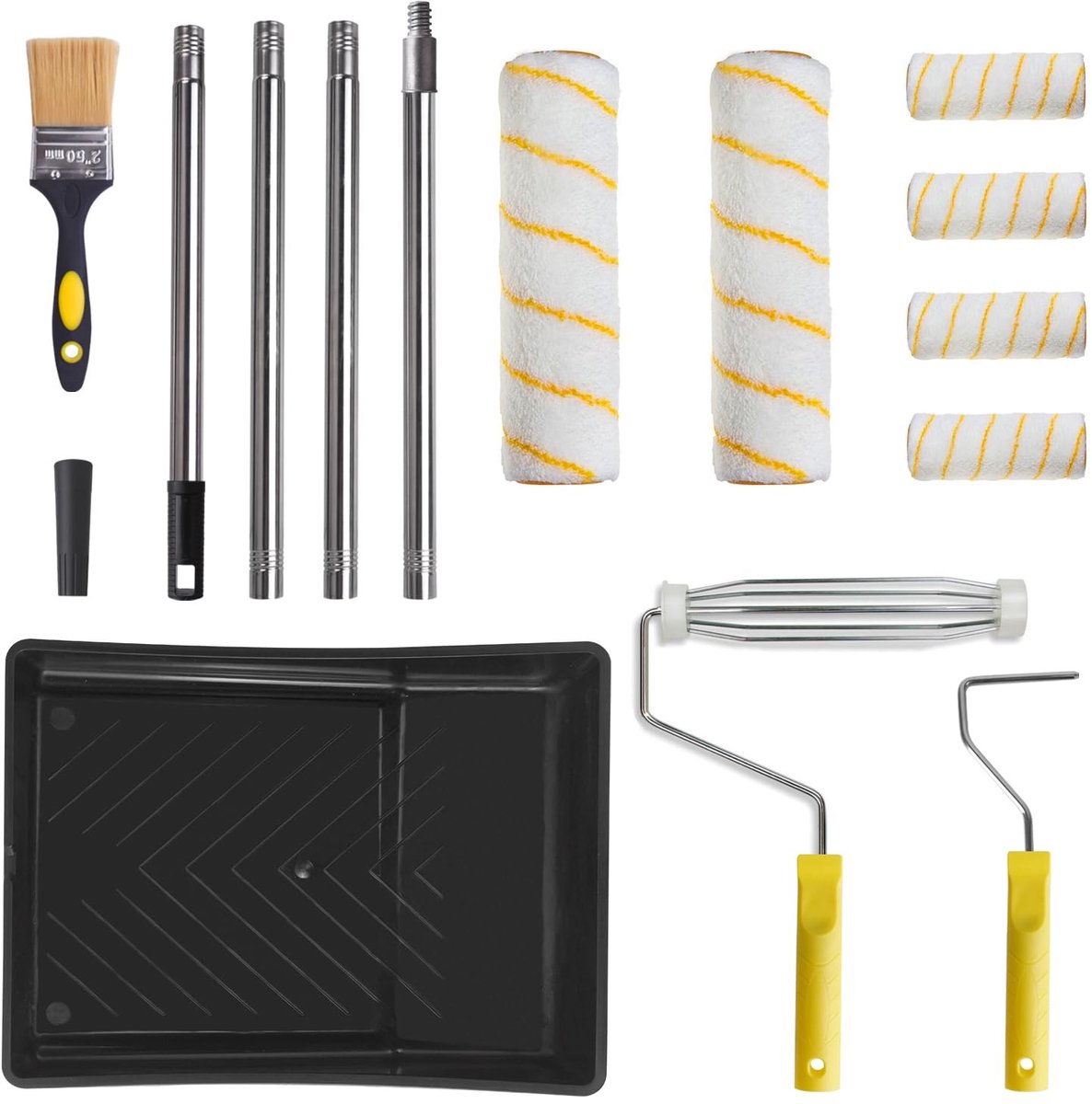 Omgoods- Verfrollerset 14-delig - Verfroller - Schilderaccessoires - Verlengstang 26-120 cm - Polyamidevezel - Naadloze schilderervaring - Schilderset