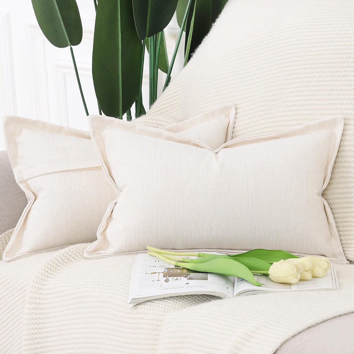 Omgoods - Set van 2 Imitatie Linnen Kussenhoezen 40x80cm Ivory