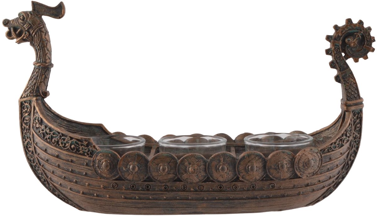 Omgoods - Scandinavische Viking Kaarsenhouder in Bootstijl voor 3 Kaarsen