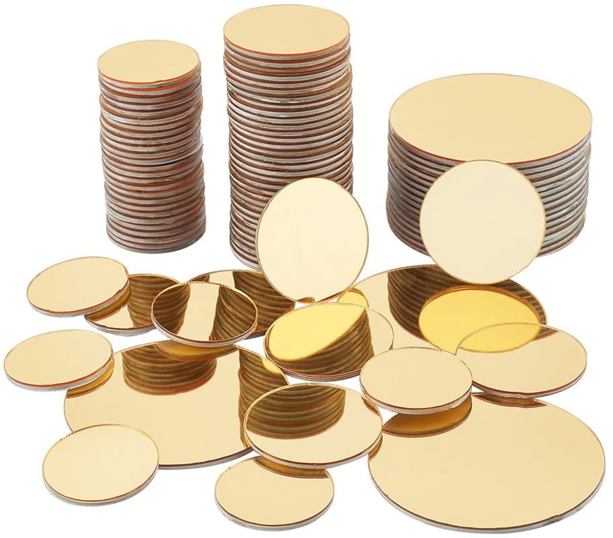 Omgoods- Spiegelcirkels 120 stuks - Gouden Acryl - Zelfklevende Spiegeltegels - Ronde Maten 1-1,9 inch - Decoratie voor Knutselen - Brede Toepassingen
