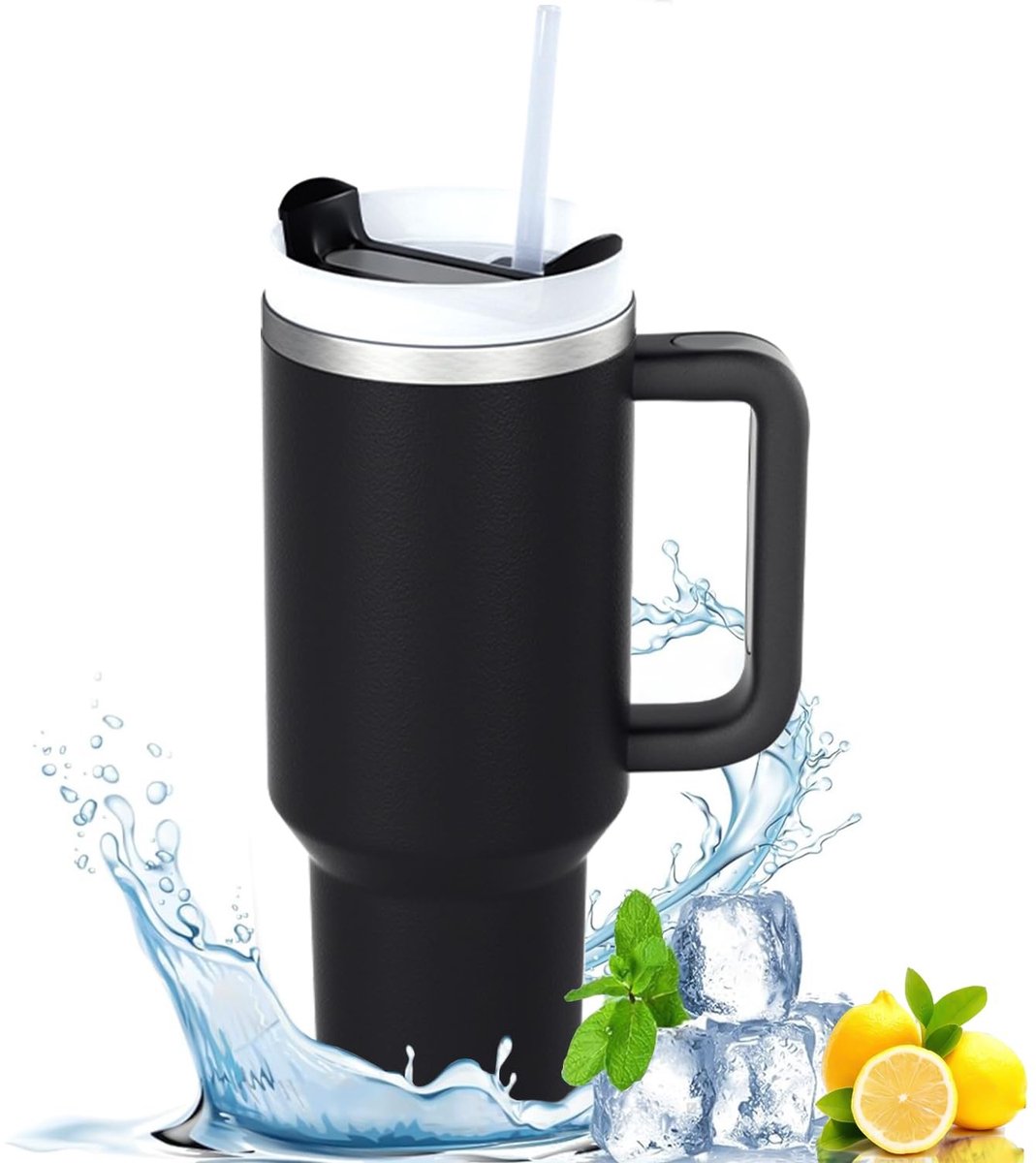 Omgoods - Tumbler met Handvat en Rietje 40 oz Roestvrijstaal