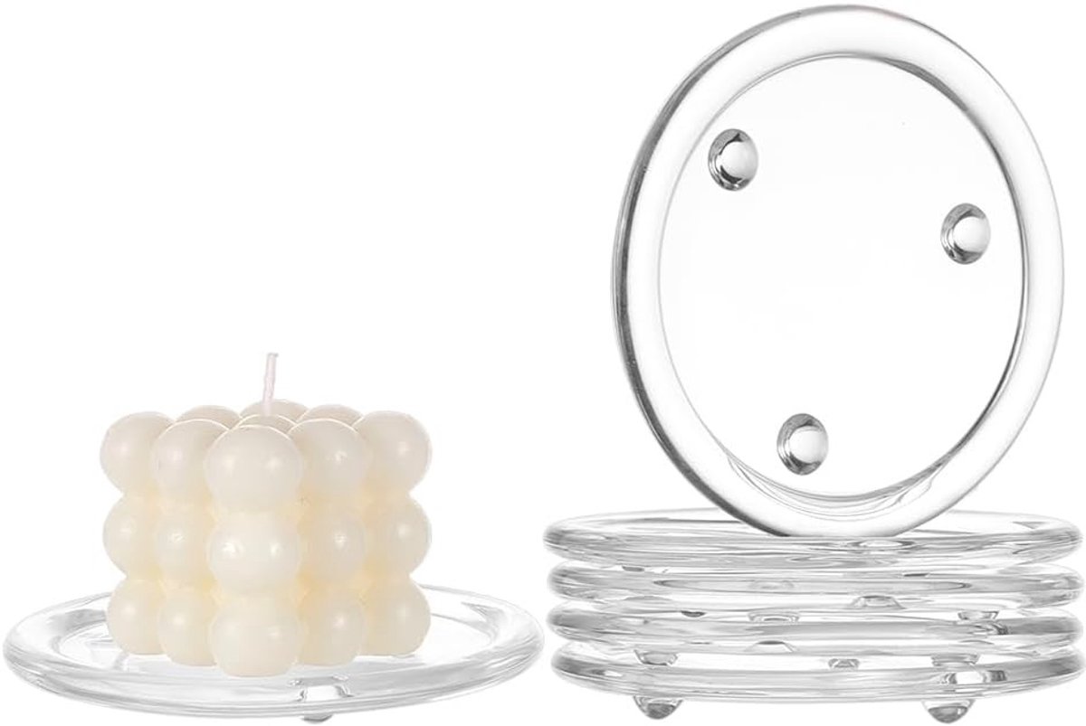 Omgoods- Kaarsenbord 6 Stuks - Ronde Kaarsenhouders van Glas - 13 cm - Decoratie voor Bruiloft - Eetkamer - Transparant Glas - Kaarsenhouder