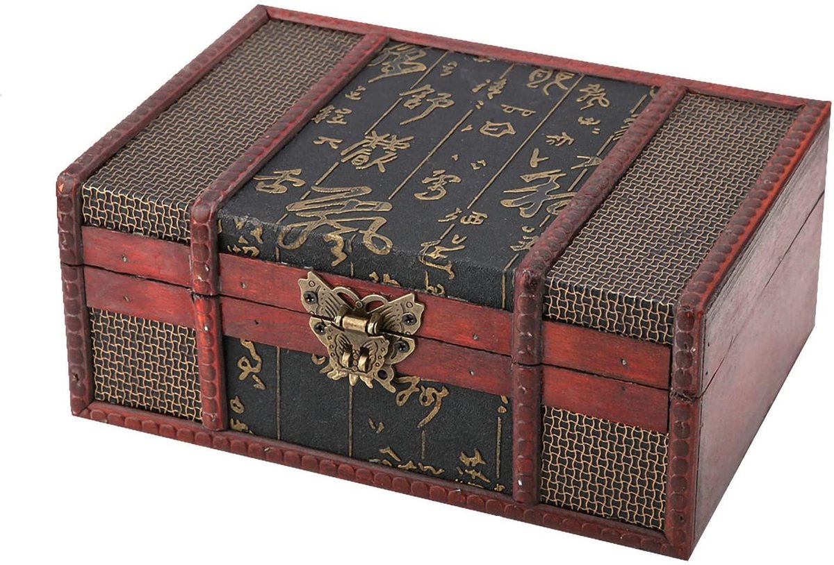 Omgoods - Vintage Houten Opbergdoos met Slot, Sieraden Organizer en Decoratieve Schatkist