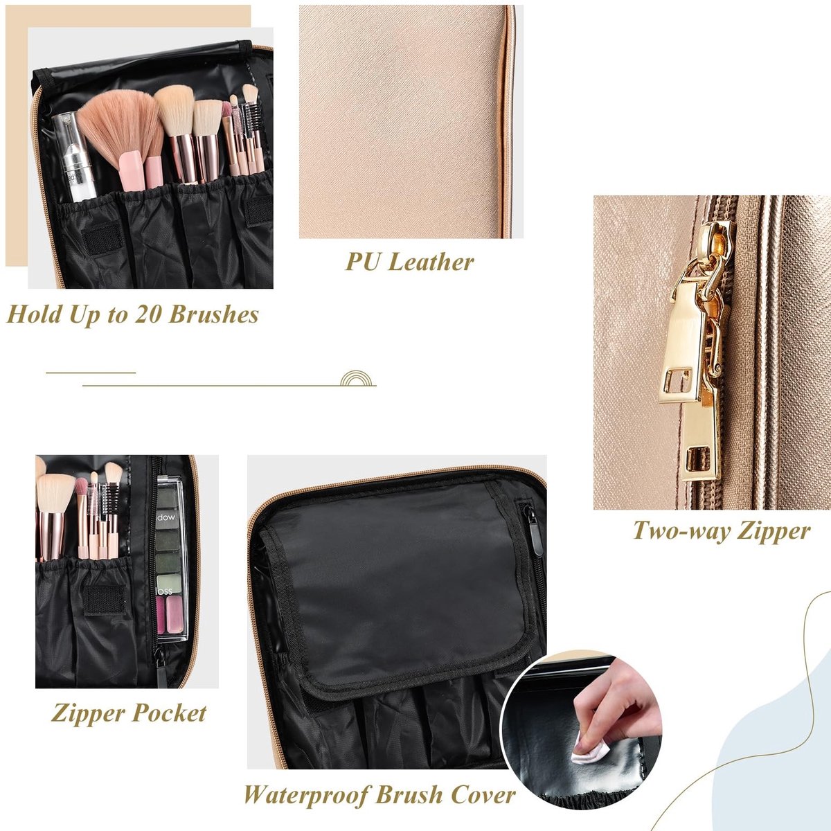 Omgoods - Roze Gouden Make-up Tas met Verdelers voor Organisatie