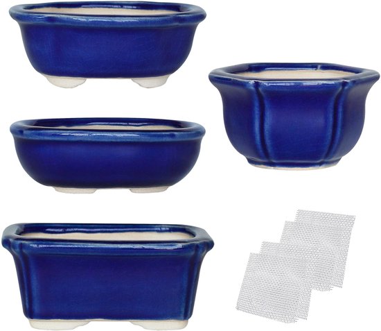 Omgoods - Set van 4 Mini Glazuur Potten voor Bonsai en Succulenten