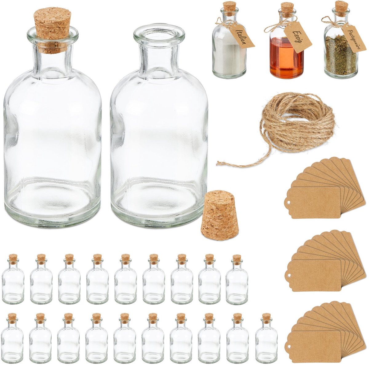 Omgoods - Set van 24 Glazen Specerijpotjes met Kurk