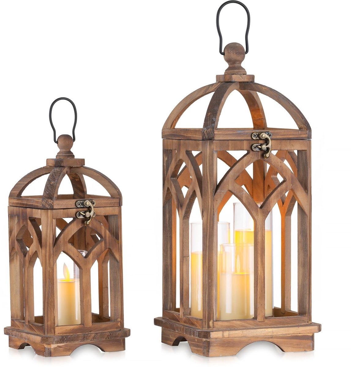 Omgoods - Set van 2 Houten Lantaarns voor Rustieke Decoratie