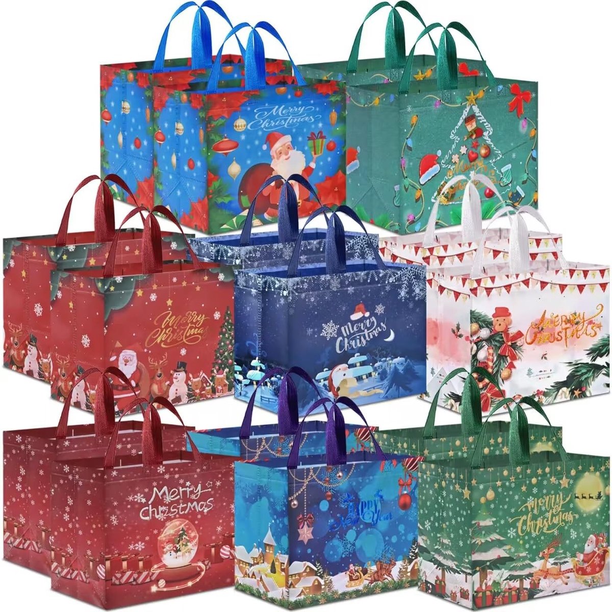 Omgoods - Herbruikbare Kerstcadeautassen (16 Stuks) met Handvatten