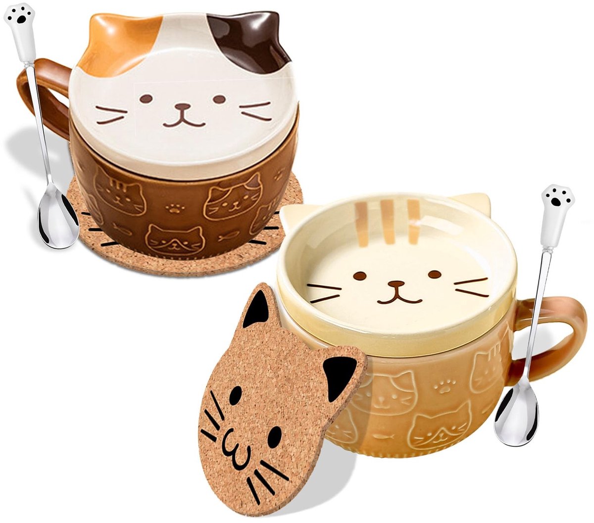 Omgoods - Kawaii Kat Koffiemokken Set met Deksels