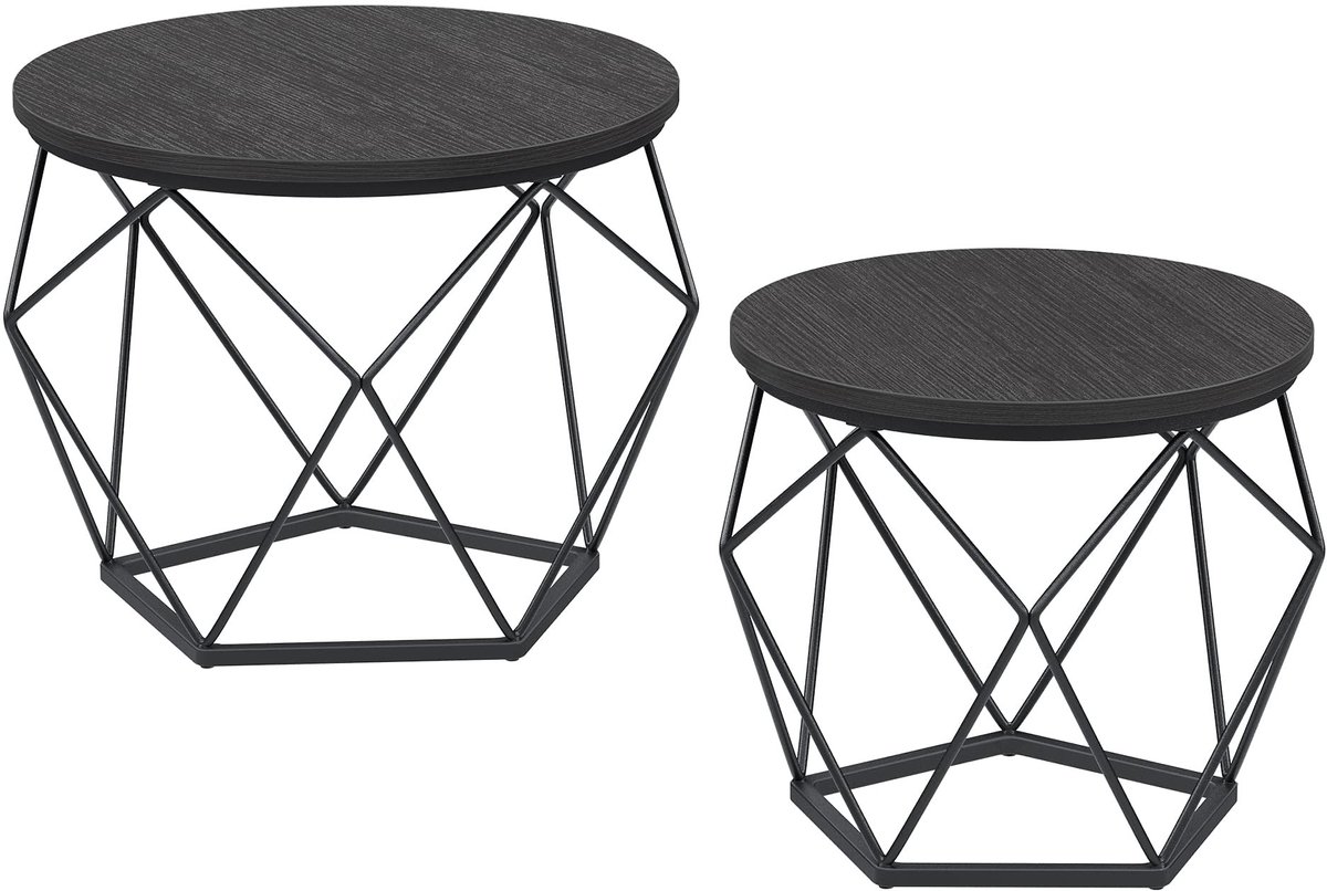 Omgoods - Set van 2 Ronde Koffietafels met Verwijderbare Bovenkant