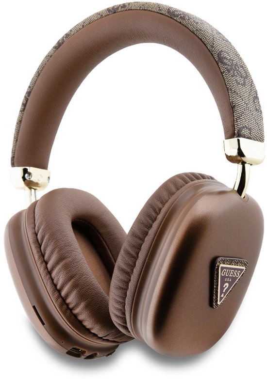 Casque marron Guess avec logo sur les écouteurs et sur le bandeau.