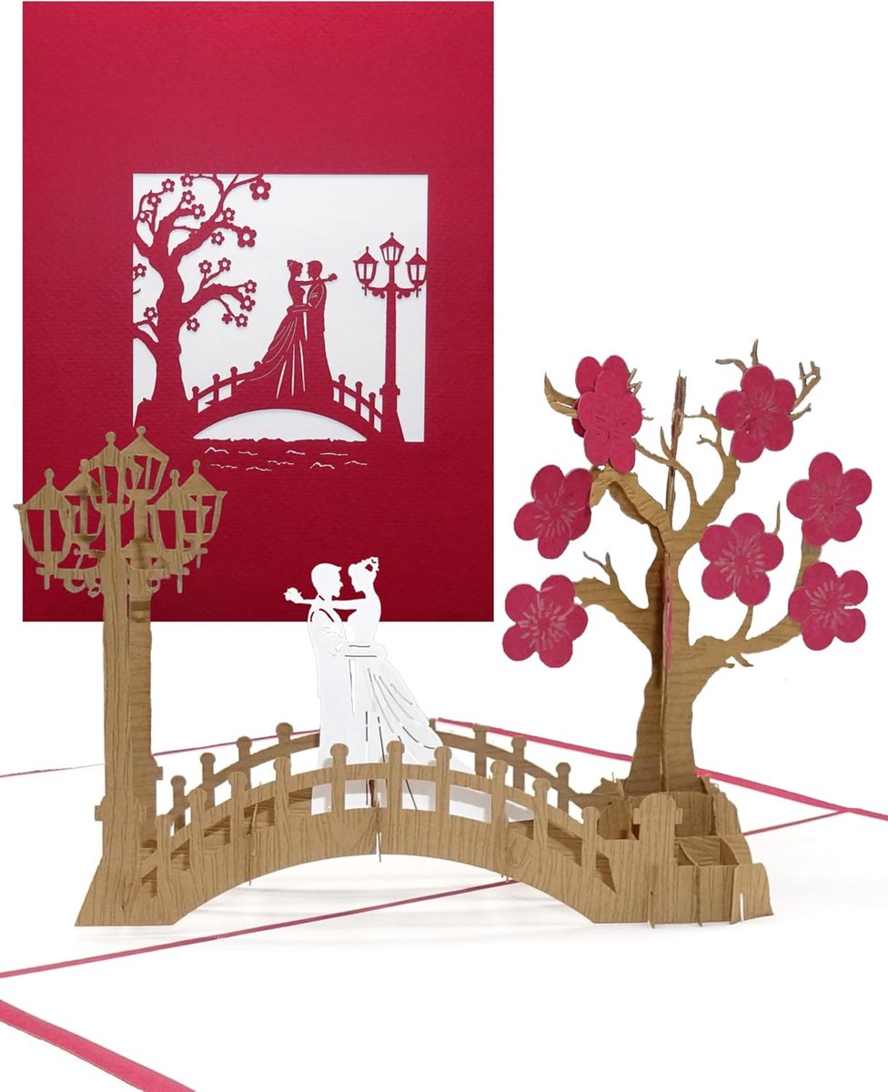 Bridge of Love 3D Bruiloftskaart, pop-up kaart als uitnodiging en uitnodigingskaart voor bruiloft en verloving, cadeau & gastgeschenk