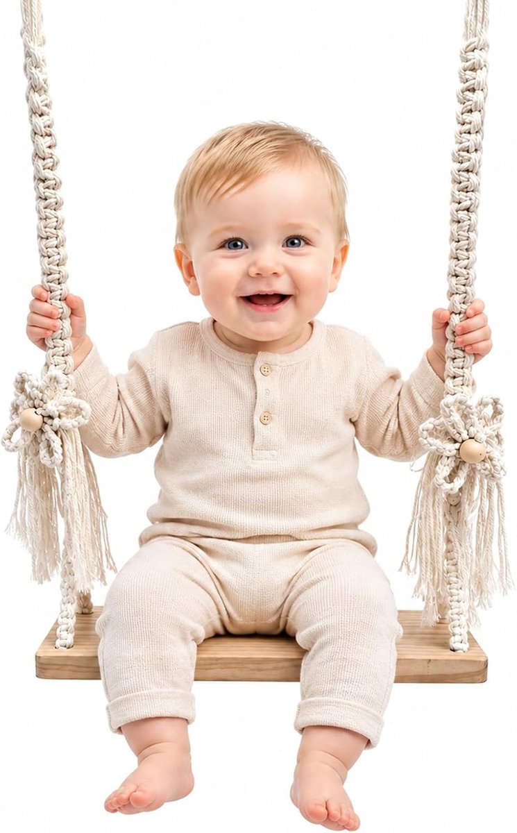 Babyschommel voor pasgeborenen, fotografie-rekwisieten voor pasgeborenen, rustieke hangende zitstangen, handgemaakt houten bed foto rekwisiet (wit)