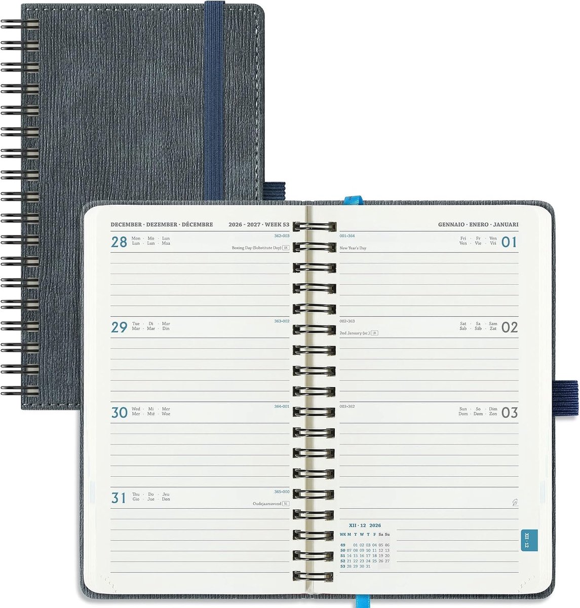 2026 2027: Pocket Weekagenda A6 Klein Boekagenda(16,4 x 9,5cm) Schoolagenda 18 Maanden Weekplanner van Jul.2026 tot Dec.2027, 80 Grams Papier, Zachte PU-Leren Spiraal, Koolskoolgrijs