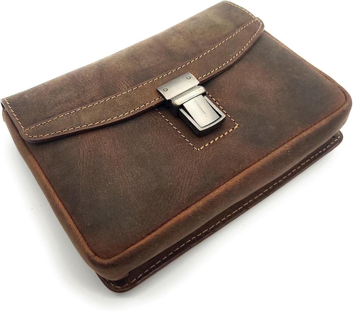 leren heuptas - handgemaakte vintage heuptas met steeksluiting, ritsvak en riembevestiging tot 7 cm