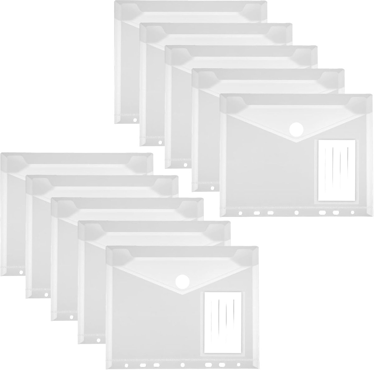 10 stuks documentenvakken, A5, 23 x 18 cm, transparant, snelhechtmappen, A5, 7 gaten, verzamelmappen met etikettentas, waterdichte verzamelmappen, voor documenten, organiseren