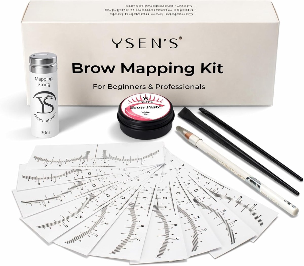 Wenkbrauwmapping-set - Professioneel - 30m Karteringsgaren - Witte Pasta - Voor Microblading en Henna
