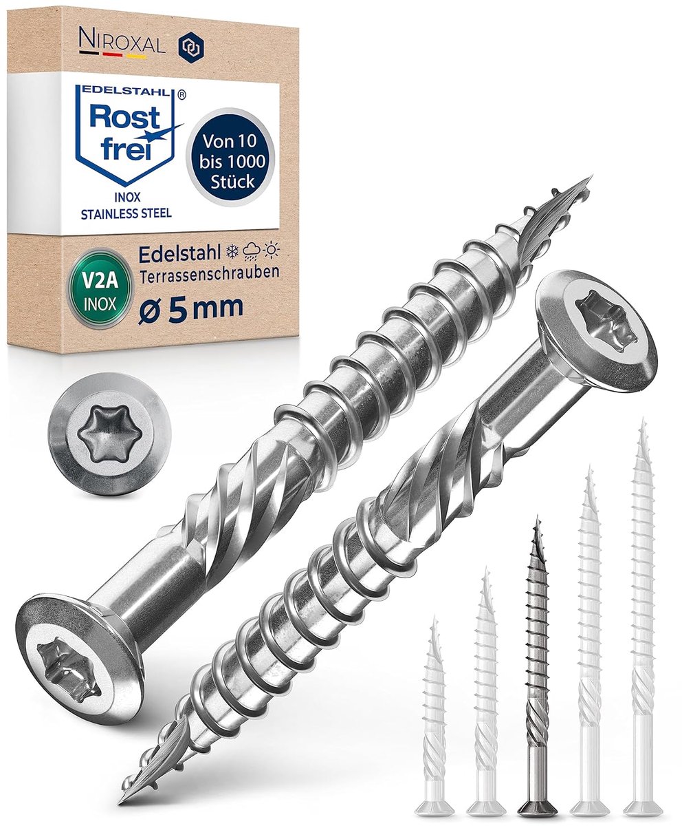 SnelShoppen - Patio schroeven RVS TORX snijnotch lenskop 5x60mm 50 stuks voor terras, decking, houtconstructie, V2A roestvrij staal, professioneel geb