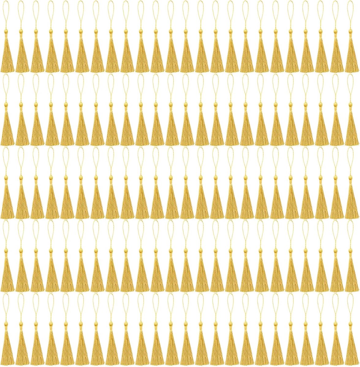 Kwastjes Bulk 13cm/5 Inch Goud Zijdeachtige Handgemaakte Zachte Craft Mini Kwastjes voor Sieraden Sleutelhanger Maken met Loops voor Jurk Decoratie DIY Craft Accessoire