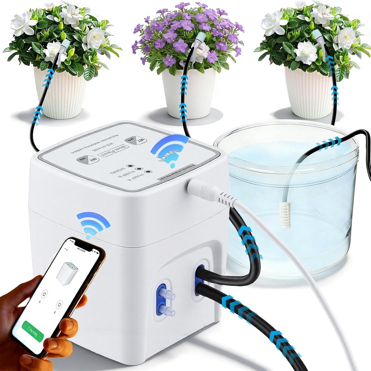 automatisch bewateringssysteem, druppelirrigatiesysteem via app, utomatische irrigatie voor maximaal 20 kamerplanten, auto/handmatig/smart mode, automatische irrigatie voor binnen