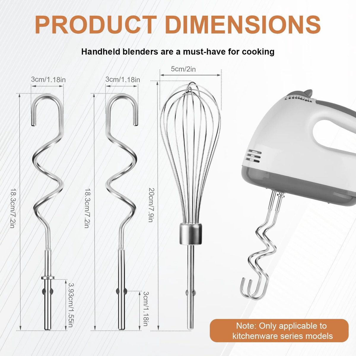 2st Handmixer Deeghaken voor Kitchenaid, Roestvrijstalen Deeghaak Kloppers Vervanging met 1st Draadstaaf Handmixer Garde-Opzetstukken voor Kitchenaid KHM 5KSM KSM KSMO KSMH thumbnail 6