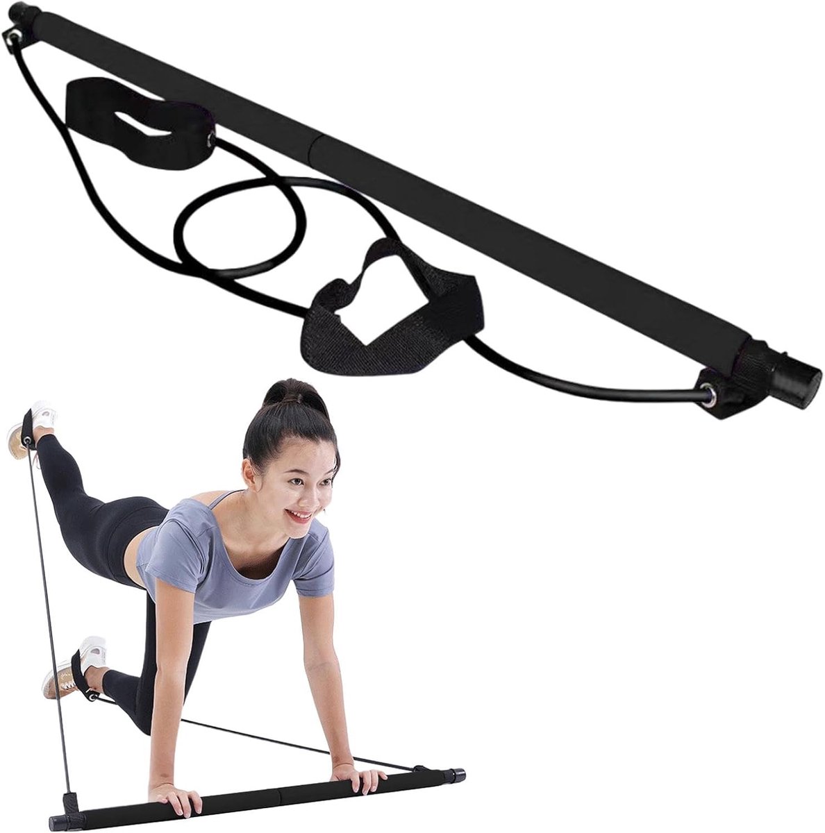 SnelShoppen - Pilates Bar Kit met Weerstandsbanden, Draagbare Fitness Bar voor Thuis en Gym, Bodybuilding, Yoga, Pilates Stok met Voetlus voor Mannen