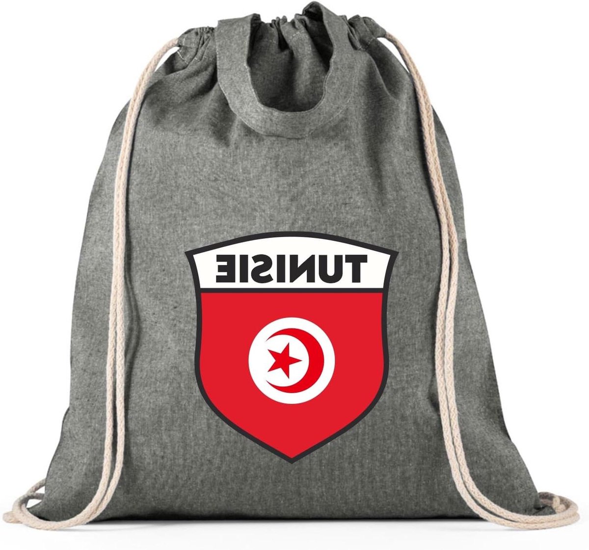 Voetbaltas met trekkoord - Draagtas Gymtas - Sporten en Reizen - Tunesische vlag badge - Tasje - Zwart Veelkleurig