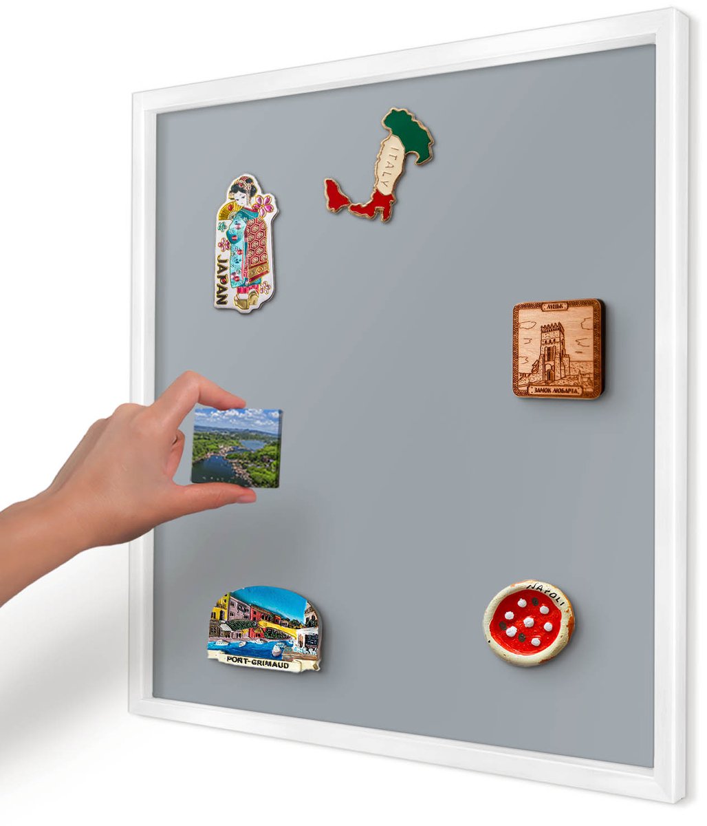 Artprintcave Grijs Magneetbord mit Witte Lijst - 50x50 cm - Delicaat Grijs Magneetbord Voor Foto's - Minimalist Magnetisch Bord Voor Magneten - Achtergronden En Patronen