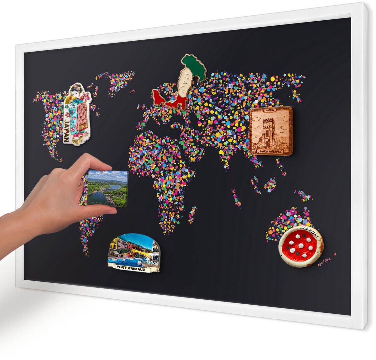 Artprintcave Zwart Magneetbord mit Witte Lijst - 60x40 cm - Kleurenkaart Magnetisch Bord - Abstract Magneet Bord mit Frame - Kaarten