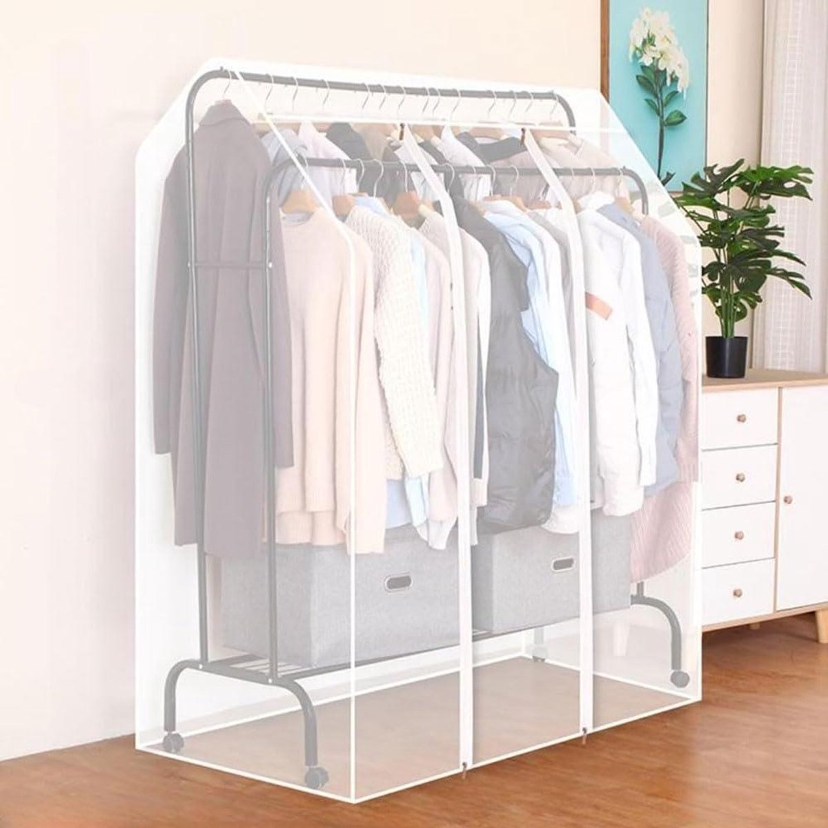 Kledingrail Stofhoes - Kledinghoes Beschermhoes - Kleding Beschermen - Dubbele Stangen - 80-160 cm - Transparant
