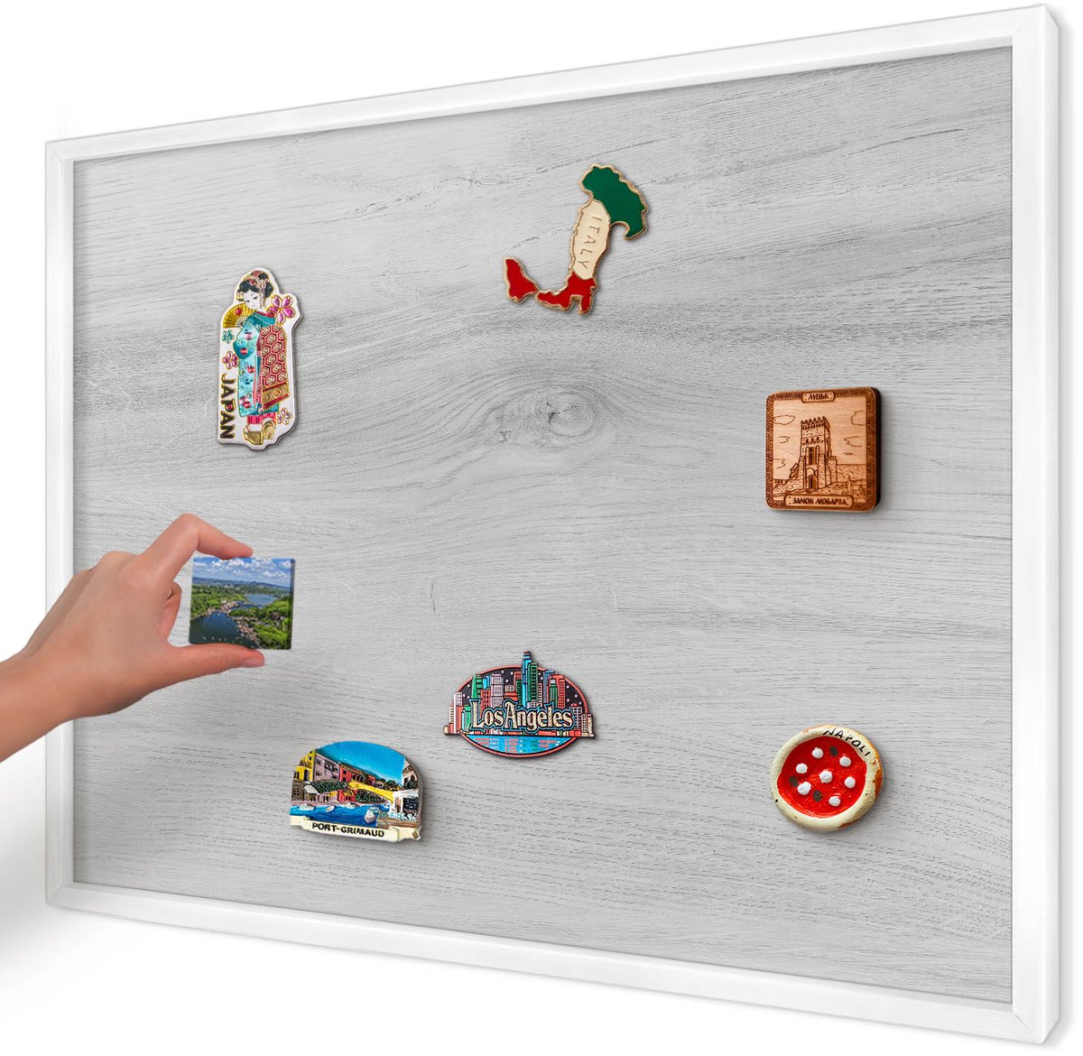 Artprintcave Grijs Magneetbord mit Witte Lijst - 70x50 cm - Houten Constructie Magneet Bord mit Frame - Minimalist Magnetisch Bord Voor Magneten - Texturen