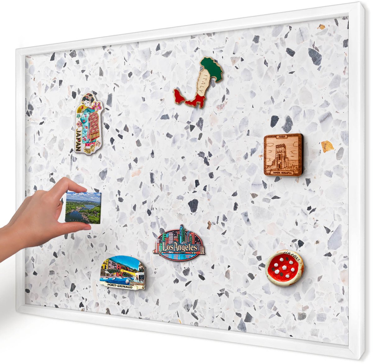 Artprintcave Wit Magneetbord mit Witte Lijst - 70x50 cm - Terrazzo-Stijl Magneet Bord mit Frame - Minimalist Bord Voor Magneten - Texturen