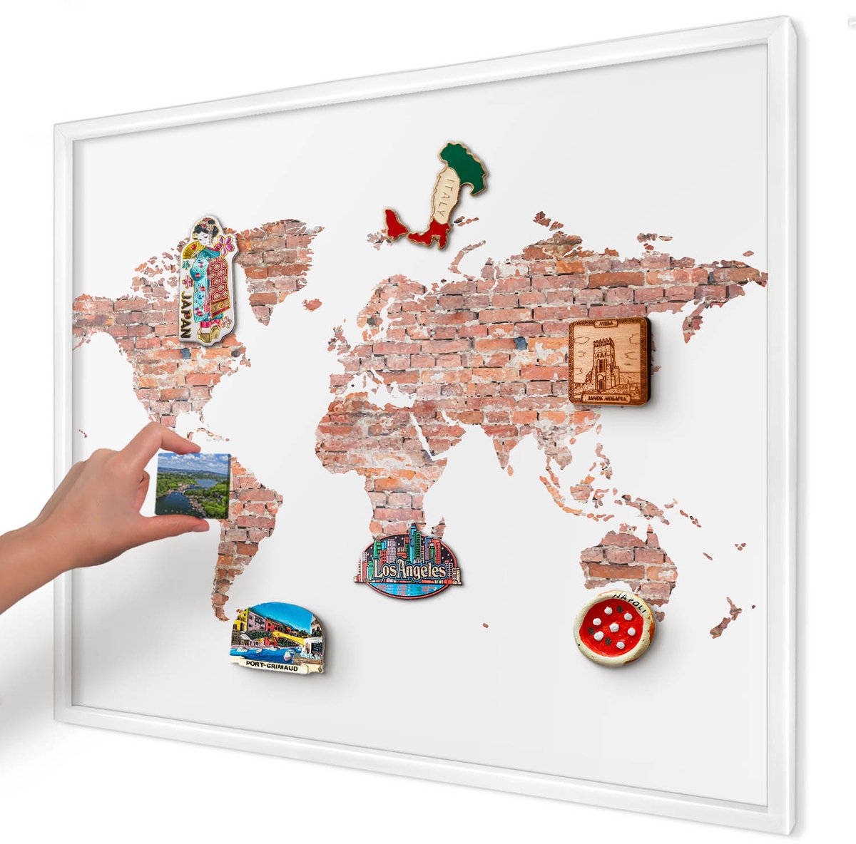 Artprintcave Wit Magneetbord mit Witte Lijst - 80x60 cm - Bakstenen Plattegrond Magnetische Organizer - Industrieel/Loft Magnetisch Bord - Kaarten