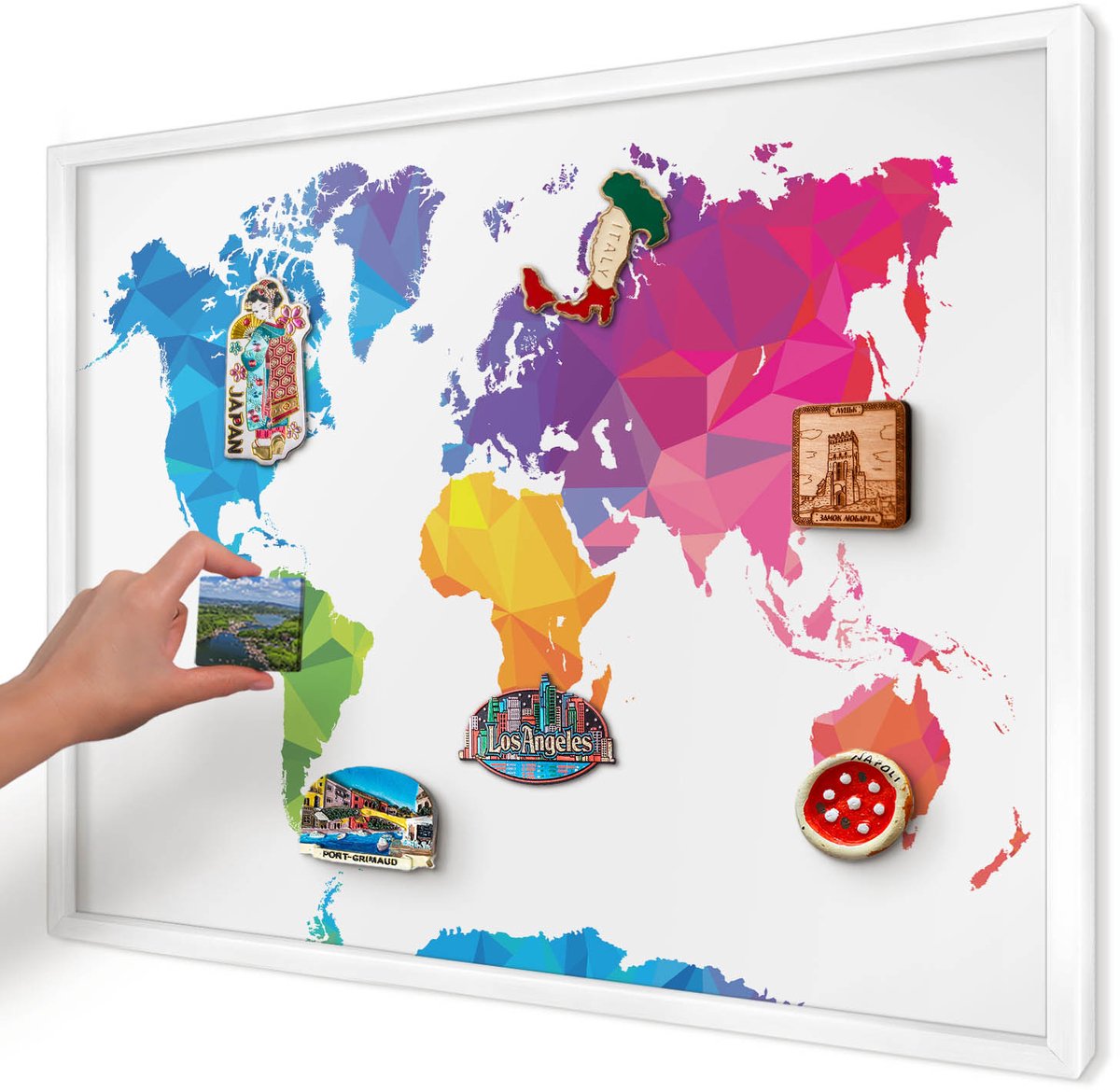 Artprintcave Blauw Magneetbord mit Witte Lijst - 70x50 cm - Kleurenkaart Magneetbord Voor Keuken - Geometrische Magneet Bord mit Frame - Kaarten