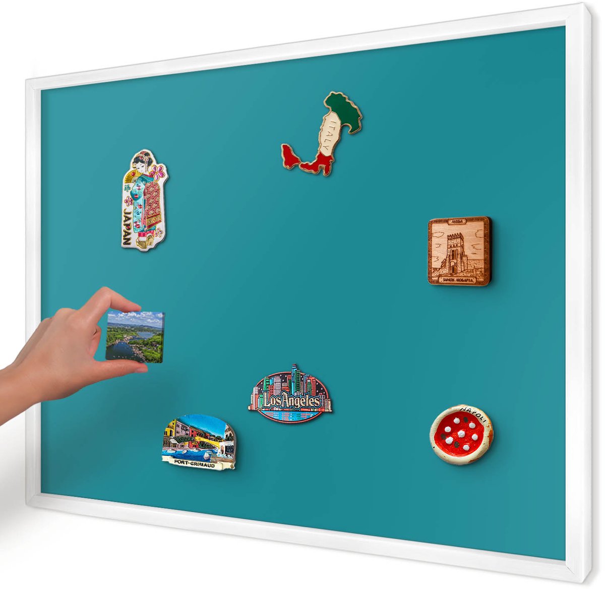 Artprintcave Turkoois Magneetbord mit Witte Lijst - 70x50 cm - Koel Turkoois Bord Voor Magneten - Minimalist Notitiebord - Achtergronden En Patronen