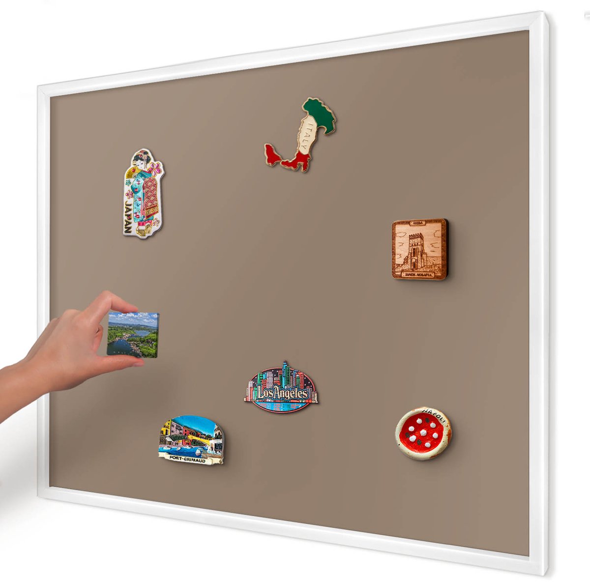 Artprintcave Bruin Magneetbord mit Witte Lijst - 80x60 cm - Neutraal Bruin Magnetische Organizer - Minimalist Magneetbord Voor Keuken - Achtergronden En Patronen