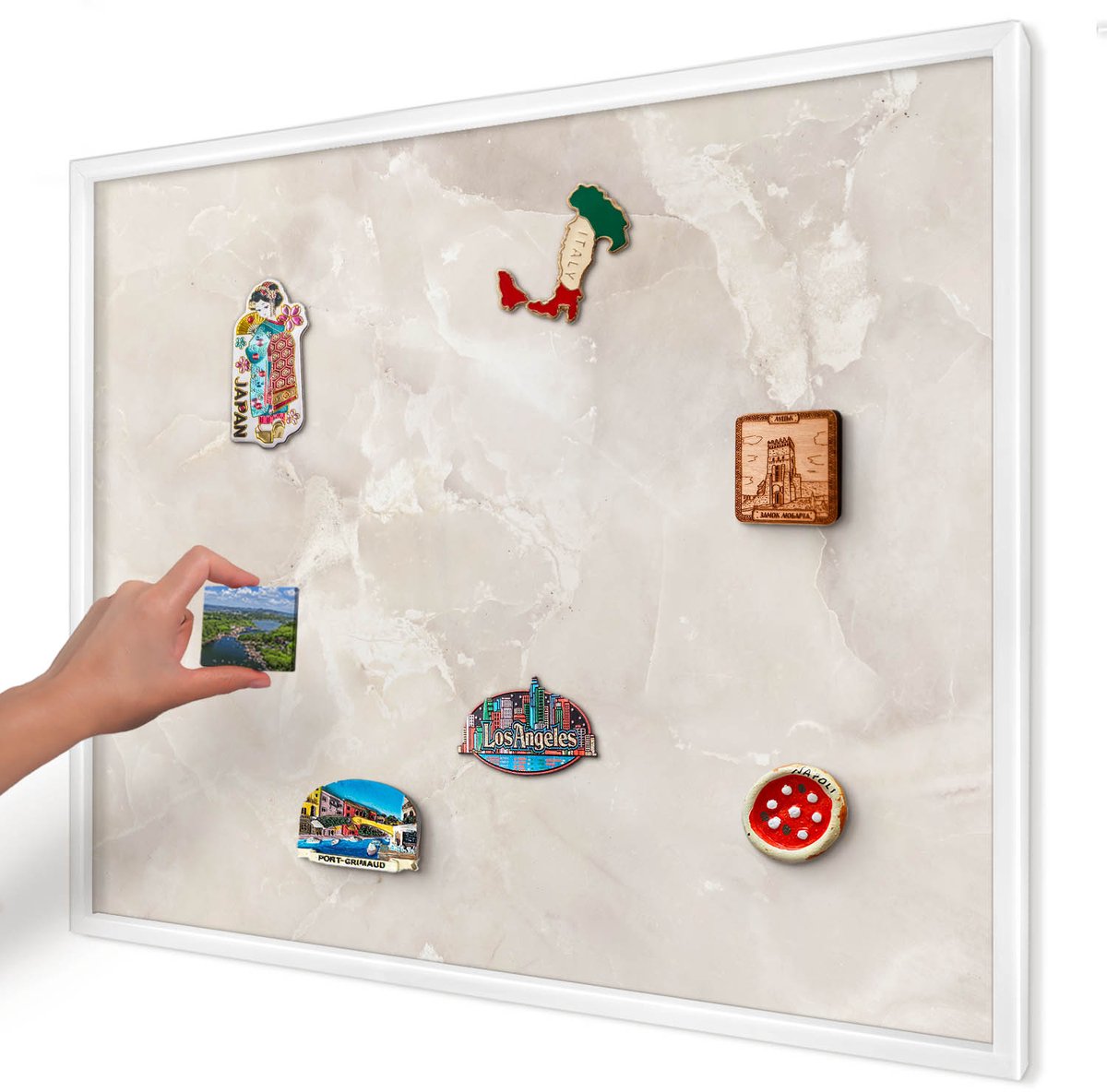 Artprintcave Beige Magneetbord mit Witte Lijst - 80x60 cm - Beige Marmer Magneet Bord mit Frame - Minimalist Magnetisch Bord - Texturen