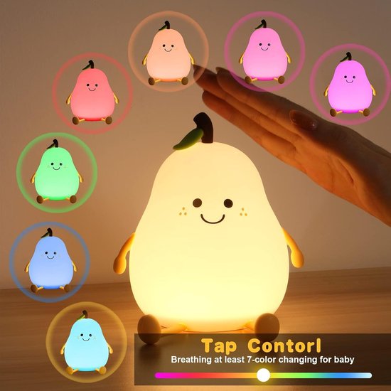 Schattig peervormig nachtlampje - siliconenmateriaal - Touch Touch LED-nachtlampje - USB-opladen - dimbaar bedlampje - 7 kleuren mini-tafellamp - geschikt voor jongens en meisjes - praktisch verjaardagscadeau voor meisjes, meisjes, jongens, kinderen — afbeelding 4
