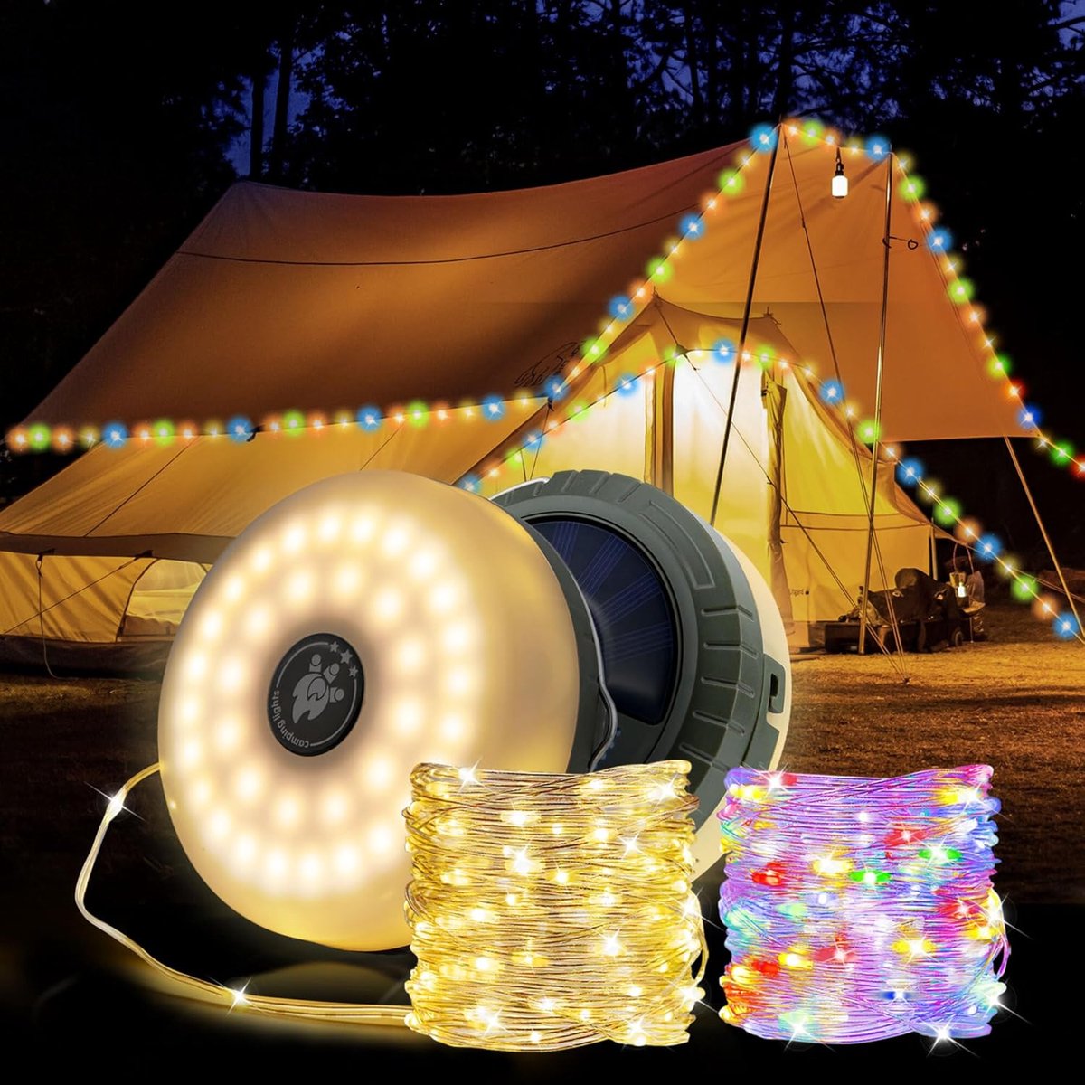 SnelShoppen - 10m Solar Camping Fairy Lights - Oprolbare Zonne-energie USB Campingverlichting met Powerbank Functie, 5 Lichtstanden LED Kettingverlich