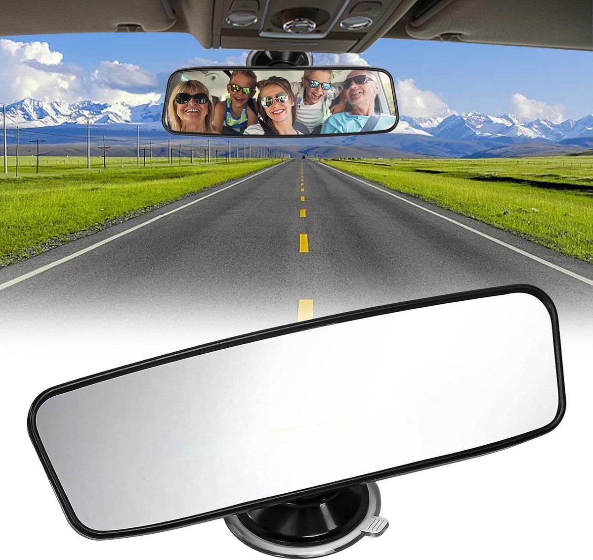 SnelShoppen - 1 Stuk 200 x 60mm Auto Rij-instructeur Spiegel Achteruitkijkspiegel Interieur Spiegel Panorama Breedbeeld 360° Draaiende Auto Spiegel me