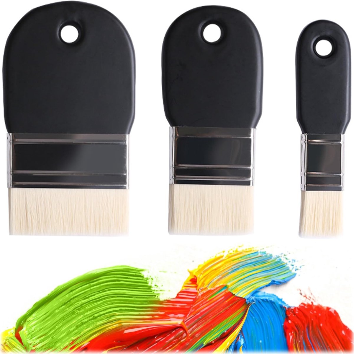 Verfkwasten Set - 3 Stuks Diverse Maten - Nylon Haren - Perfect voor Acryl en Waterverf - m-winkel