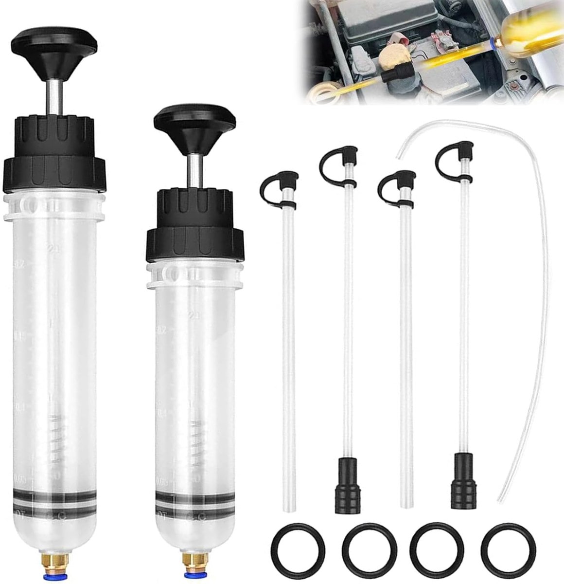 SnelShoppen - 2pcs Olie Sprayer, Olie Afzuigpomp 500ml en 200ml met Slangen en Verlengstuk voor Remvloeistof, Koelvloeistof en Transmissieolie