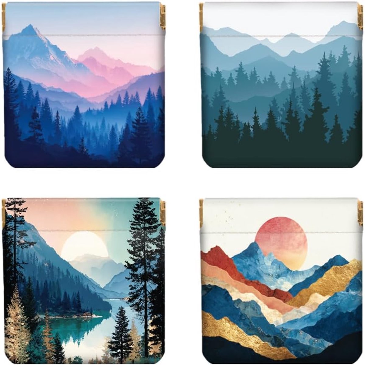 Peacoblue 4 pieces women's small leather wallet, marble pattern, waterproof and durable, Simple landscape, Simple - ShopVlot