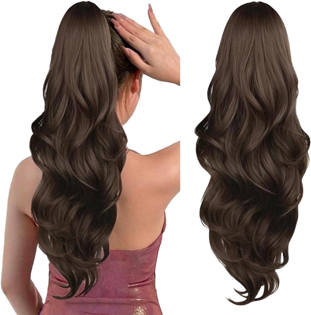 SnelShoppen - Wavy Ponytail Haarstuk Lange Golvende Krullende Haarextensions Synthetische Vlecht Ponytail Extensie Met Trekkoord Ponytail Voor Feestje
