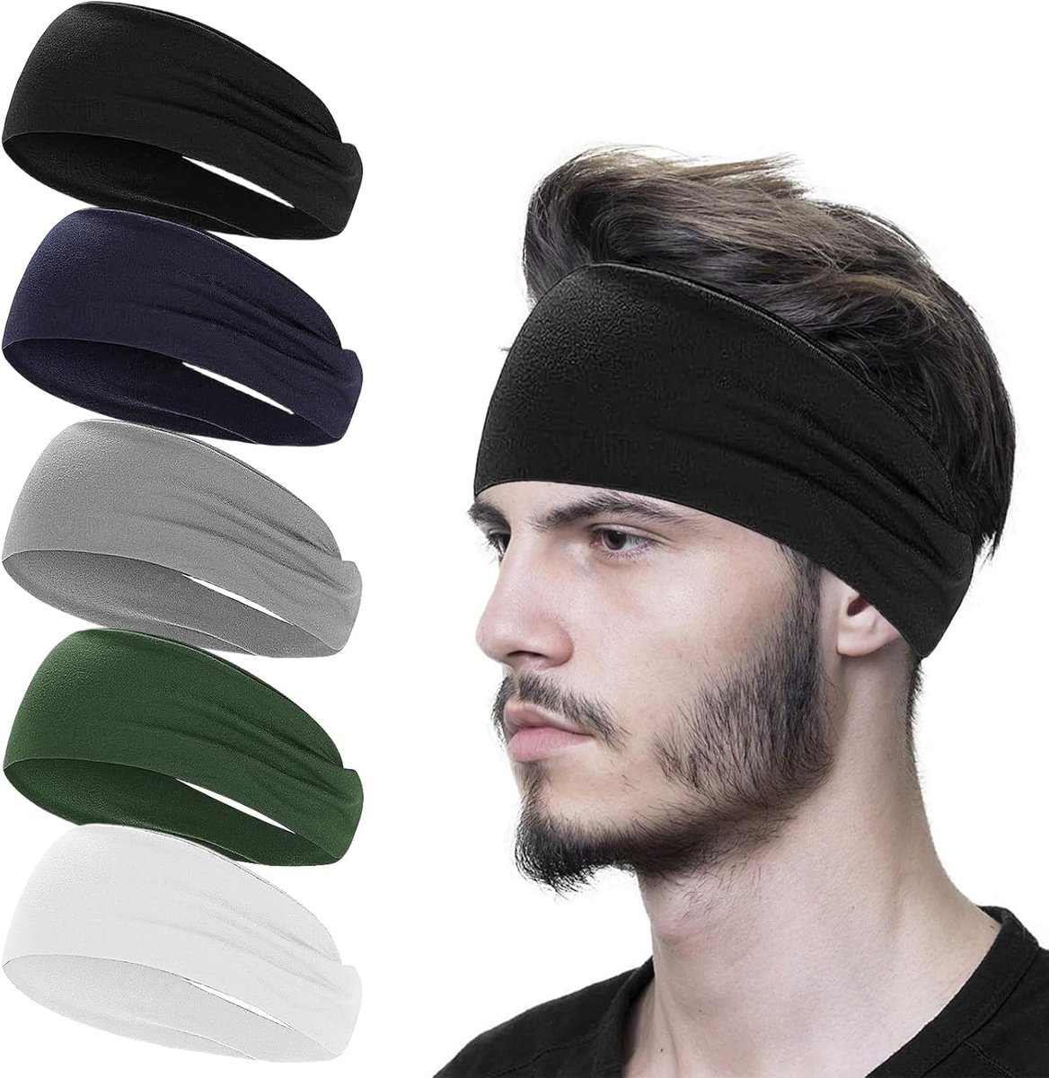 SnelShoppen - Pack van 5 Mannen Sporthoofdbanden, Elastische Sportbanden voor Voorhoofd, Ideaal voor Fitness, Jogging, Hardlopen, Fietsen, Ademend Mat